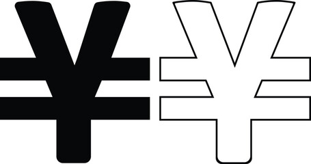 Fototapeta premium Two yen symbols one solid black and one outlined white representing currency and finance