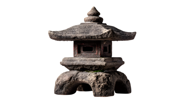 Traditional Japanese stone lantern (toro), miniature, isolated on Transparent background,