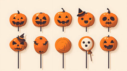 Flat Lollipop with pumpkin face design Halloween