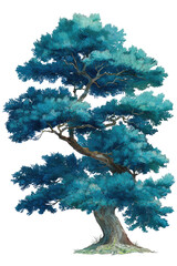 Vibrant teal bonsai tree, detailed and stylized