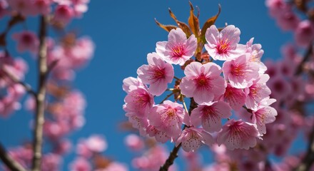 Beautiful Sakura Flowers in Bloom Against a Blue Sky