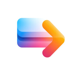 Bright, stylized right-pointing arrow,  multicolored, 3D effect,  geometric design