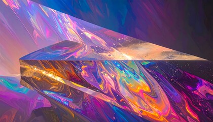 Abstract iridescent triangular shapes with liquid paint