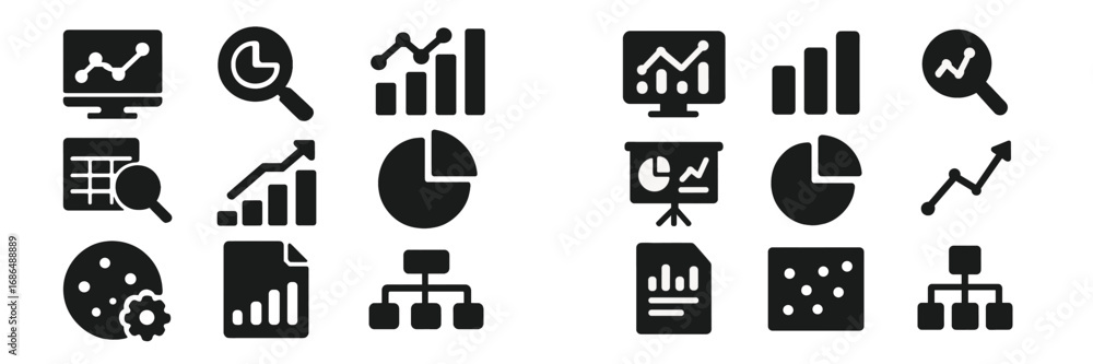 Aufkleber collection of analytical and statistical icons representing data visualization and management concep