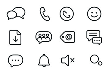Communication App Icons. Outline icon set of Team communication apps: chat bubbles, voice call, video call,
