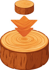 Stacked wood circles, downward arrow