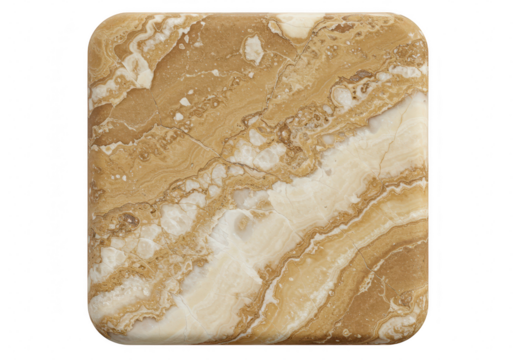 Square travertine stone tile with natural pattern isolated on transparent background