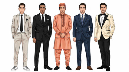 Obraz premium Men's fashion suits style guide formal wear business casual traditional attire outfit inspiration trends tips