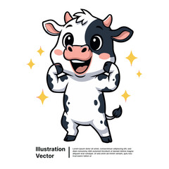 Cheerful Cartoon Cow Character Jumping with Joy -  Adorable Farm Animal