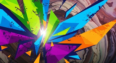 Vibrant Abstract Explosion of Geometric Shapes and Colors Unleashing Creative Energy