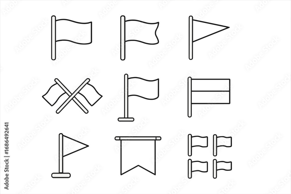 Poster flag icon set collection. thin line art design elements for web, app, ui, ux. simple outline vector 