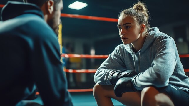 Intense boxing training session with athlete.