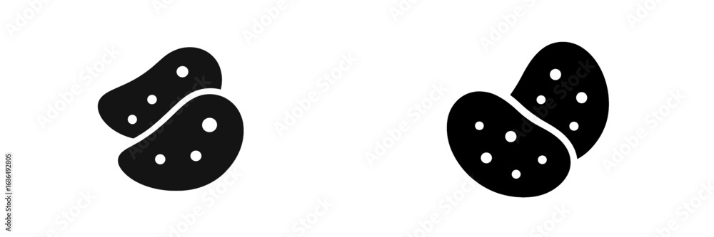 Poster unique abstract design showcasing two stylized shapes reminiscent of stones or seeds on a simple bac