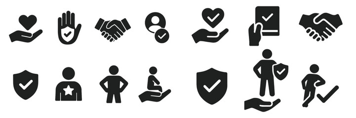 Icons representing support, trust, and community connections in a modern digital design