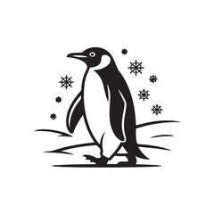 Obraz premium Stylized Penguin Walking in Snow with Snowflakes