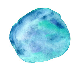 Blue watercolor background for text or logo isolated on white. Hand drawn watercolor shape