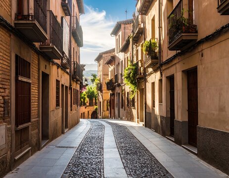 Fototapeta Spanish town alleyway sunlight