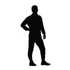 Silhouette of a man standing in a relaxed but authoritative pose, with one hand on his hip.