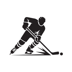 Silhouette of a hockey player in action with a puck