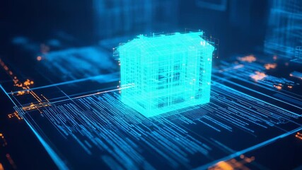 Futuristic smart home emerging from programming code on digital interface - Powered by Adobe