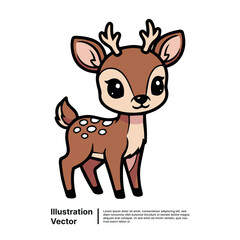 Cute Cartoon Deer Illustration Standing on a White Background with Smiling Face