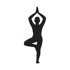 Fototapeta premium Silhouette of a person performing a yoga tree pose on a white background