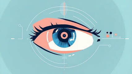 Human eye scanning and processing data with futuristic interface - Powered by Adobe