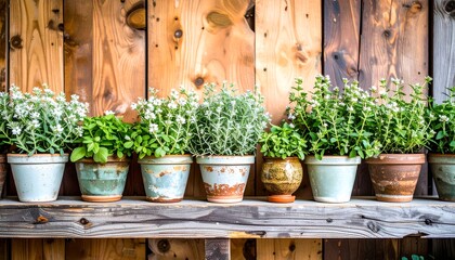 Rustic herb garden in terracotta pots