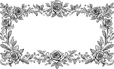 Floral Border Dividers with Ornate Roses and Leaves Line Art