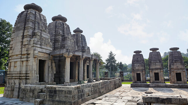 Ratan Dev Temple Group in Dwarahat, Uttarakhand, India. This temple group, dedicated to Lord Shiva, was constructed in the 11th Century by the Katyuri Dynasty.