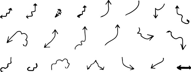 Obraz premium Hand Drawn Curved and Zigzag Arrows Set on White Background