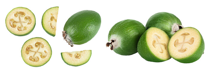 Feijoa fruit isolated on white background. Top view. Flat lay