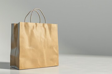 Detailed Image of Image of Brown Paper Bag with Handles on Grey Background with Shadows