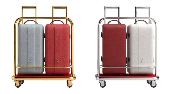 Elegant Luggage Set on Clear Background with Hotel Cart Display