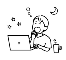 当直をしている医師のイラスト　線画のみ