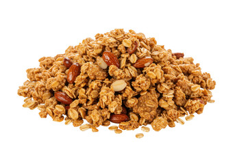 Pile of granola with almonds isolated on transparent background