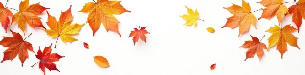 Fototapeta premium Crisp, brown elm leaves scattered on pure white , seasonal, still life