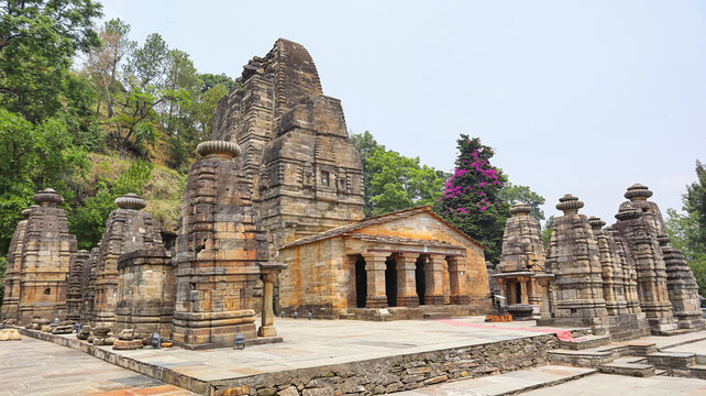 Scenic view of Katarmal Sun Temple and surrounding subsidiary shrines, located in Almora, Uttarakhand, India.