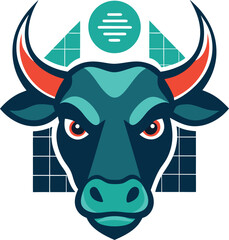 Vector of Bull Head With Stock Chart Overlay