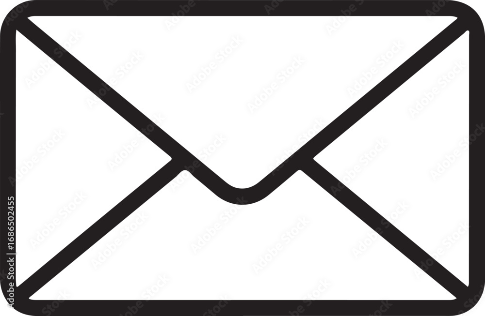 Poster simple black and white outline icon of an open envelope representing communication and mail delivery