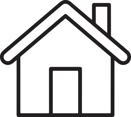 Simple outline icon of a house with a chimney and door
