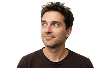 Obraz premium Man looking up and to the side isolated on transparent background