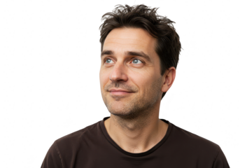 Man looking up and to the side isolated on transparent background