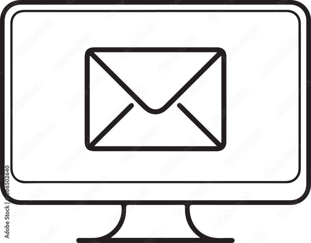 Poster computer monitor displaying a simple line drawing of an envelope icon representing email communicati