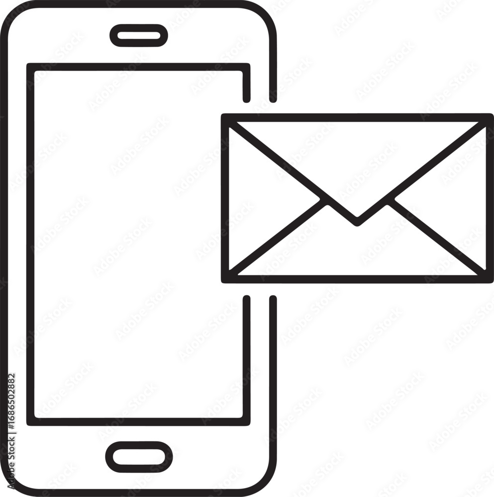 Poster simple outline icon of a smartphone with an envelope symbol indicating a new message notification