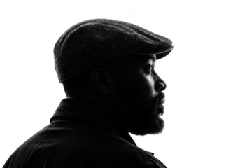Man wearing a flat cap in profile isolated on transparent background