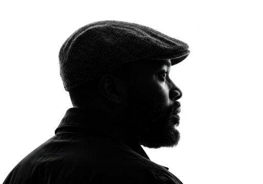 Man wearing a flat cap in profile isolated on transparent background