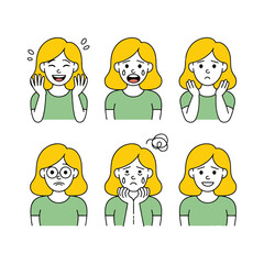 Woman Showing Different Emotions and Expressions in Vector Illustration