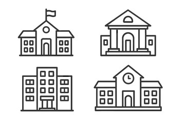 School College University Building Collection Editable Stroke Vector Cartoon Icons Perfect for Education Infographics Articles Books Flyers Banners Design