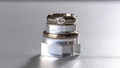 Elegant Gold Rings Stacked on Acrylic Display
